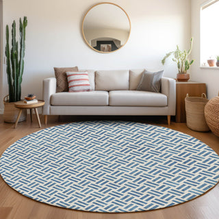 Piper Looms Mayfield Geometric AMF978 Denim Machine Washable Area Rug Round Lifestyle Image Feature