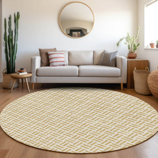Piper Looms Mayfield Geometric AMF978 Gold Machine Washable Area Rug Round Lifestyle Image Feature