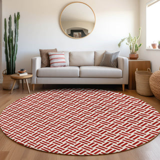 Piper Looms Mayfield Geometric AMF978 Red Machine Washable Area Rug Round Lifestyle Image Feature