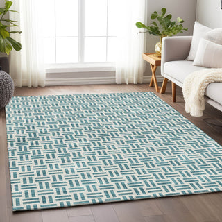 Piper Looms Mayfield Geometric AMF978 Teal Machine Washable Area Rug Lifestyle Image Feature
