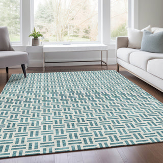 Piper Looms Mayfield Geometric AMF978 Teal Machine Washable Area Rug Lifestyle Image Feature