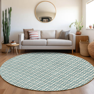 Piper Looms Mayfield Geometric AMF978 Teal Machine Washable Area Rug Round Lifestyle Image Feature