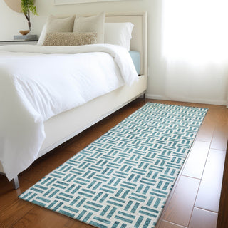 Piper Looms Mayfield Geometric AMF978 Teal Machine Washable Area Rug Runner Lifestyle Image Feature
