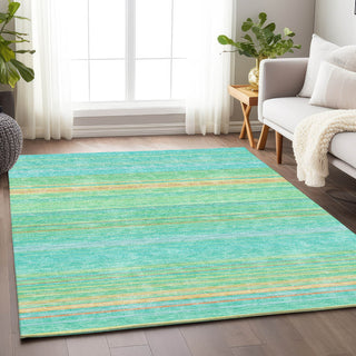 Piper Looms Mayfield Stripes AMF979 Aqua Machine Washable Area Rug Lifestyle Image Feature