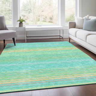 Piper Looms Mayfield Stripes AMF979 Aqua Machine Washable Area Rug Lifestyle Image Feature