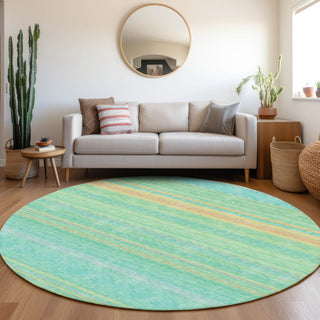 Piper Looms Mayfield Stripes AMF979 Aqua Machine Washable Area Rug Round Lifestyle Image Feature