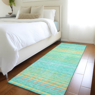 Piper Looms Mayfield Stripes AMF979 Aqua Machine Washable Area Rug Runner Lifestyle Image Feature