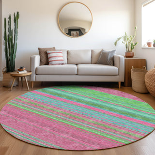 Piper Looms Mayfield Stripes AMF979 Blush Machine Washable Area Rug Round Lifestyle Image Feature