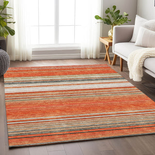 Piper Looms Mayfield Stripes AMF979 Coral Machine Washable Area Rug Lifestyle Image Feature