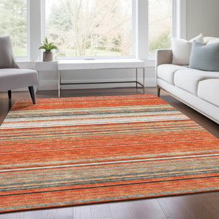 Piper Looms Mayfield Stripes AMF979 Coral Machine Washable Area Rug Lifestyle Image Feature