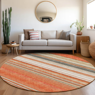 Piper Looms Mayfield Stripes AMF979 Coral Machine Washable Area Rug Round Lifestyle Image Feature