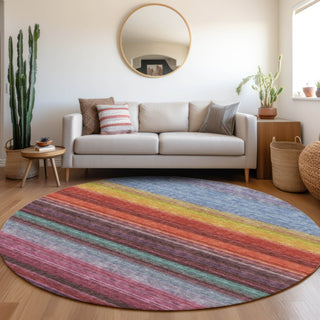 Piper Looms Mayfield Stripes AMF979 Lavender Machine Washable Area Rug Round Lifestyle Image Feature