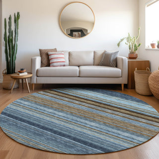 Piper Looms Mayfield Stripes AMF979 Navy Machine Washable Area Rug Round Lifestyle Image Feature