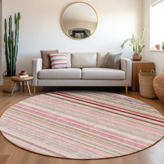Piper Looms Mayfield Stripes AMF979 Pink Machine Washable Area Rug Round Lifestyle Image Feature