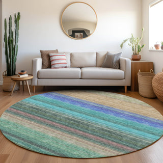 Piper Looms Mayfield Stripes AMF979 Sage Machine Washable Area Rug Round Lifestyle Image Feature