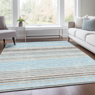Piper Looms Mayfield Stripes AMF979 Sky Machine Washable Area Rug Lifestyle Image Feature