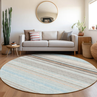 Piper Looms Mayfield Stripes AMF979 Sky Machine Washable Area Rug Round Lifestyle Image Feature
