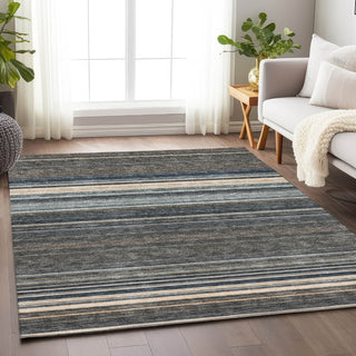 Piper Looms Mayfield Stripes AMF979 Taupe Machine Washable Area Rug Lifestyle Image Feature