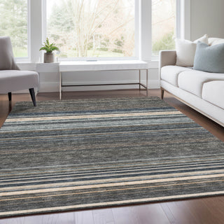 Piper Looms Mayfield Stripes AMF979 Taupe Machine Washable Area Rug Lifestyle Image Feature