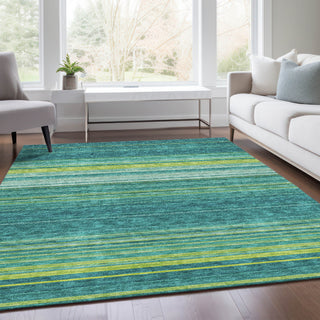 Piper Looms Mayfield Stripes AMF979 Teal Machine Washable Area Rug Lifestyle Image Feature
