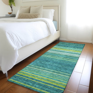 Piper Looms Mayfield Stripes AMF979 Teal Machine Washable Area Rug Runner Lifestyle Image Feature