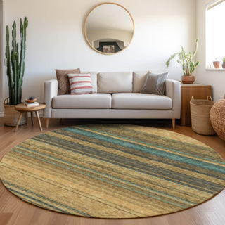 Piper Looms Mayfield Stripes AMF979 Wheat Machine Washable Area Rug Round Lifestyle Image Feature