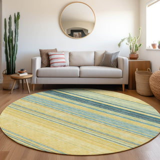 Piper Looms Mayfield Stripes AMF979 Yellow Machine Washable Area Rug Round Lifestyle Image Feature