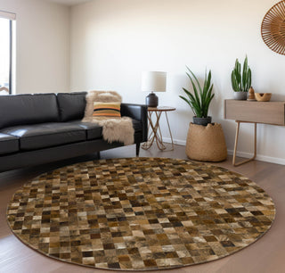 Piper Looms Mayfield Small Boxes AMF98 Brown Machine Washable Area Rug Round Lifestyle Image Feature