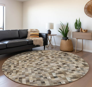 Piper Looms Mayfield Small Boxes AMF98 Gray Machine Washable Area Rug Round Lifestyle Image Feature