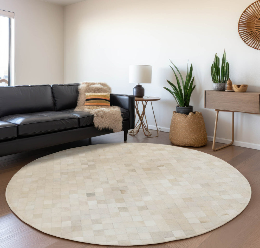 Piper Looms Mayfield Small Boxes AMF98 Ivory Machine Washable Area Rug Round Lifestyle Image Feature
