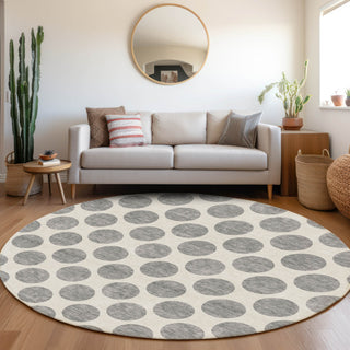 Piper Looms Mayfield Circles AMF980 Gray Machine Washable Area Rug Round Lifestyle Image Feature
