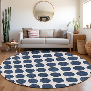 Piper Looms Mayfield Circles AMF980 Navy Machine Washable Area Rug Round Lifestyle Image Feature