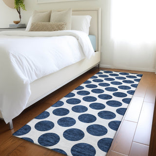 Piper Looms Mayfield Circles AMF980 Navy Machine Washable Area Rug Runner Lifestyle Image Feature
