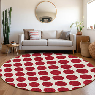 Piper Looms Mayfield Circles AMF980 Red Machine Washable Area Rug Round Lifestyle Image Feature