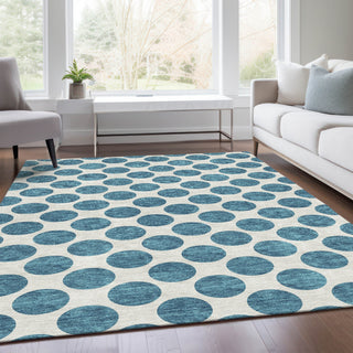 Piper Looms Mayfield Circles AMF980 Teal Machine Washable Area Rug Lifestyle Image Feature