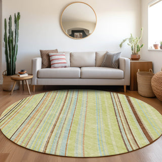 Piper Looms Mayfield Stripes AMF981 Aloe Machine Washable Area Rug Round Lifestyle Image Feature