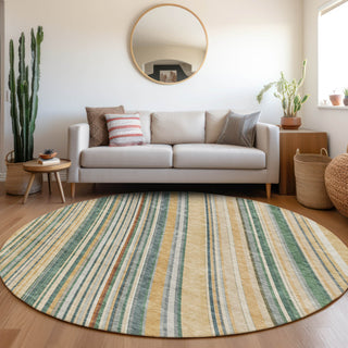 Piper Looms Mayfield Stripes AMF981 Beige Machine Washable Area Rug Round Lifestyle Image Feature