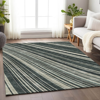 Piper Looms Mayfield Stripes AMF981 Black Machine Washable Area Rug Lifestyle Image Feature