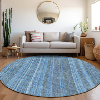Piper Looms Mayfield Stripes AMF981 Blue Machine Washable Area Rug Round Lifestyle Image Feature