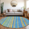 Piper Looms Mayfield Stripes AMF981 Denim Machine Washable Area Rug Round Lifestyle Image Feature