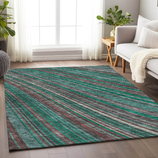 Piper Looms Mayfield Stripes AMF981 Emerald Machine Washable Area Rug Lifestyle Image Feature