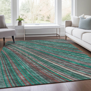 Piper Looms Mayfield Stripes AMF981 Emerald Machine Washable Area Rug Lifestyle Image Feature
