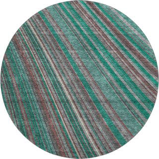 Piper Looms Mayfield Stripes AMF981 Emerald Machine Washable Area Rug Round Main Image