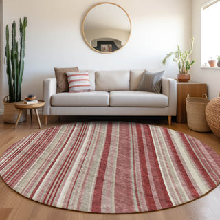 Piper Looms Mayfield Stripes AMF981 Garnet Machine Washable Area Rug Round Lifestyle Image Feature