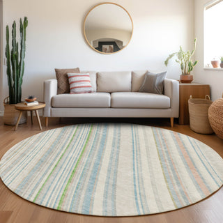 Piper Looms Mayfield Stripes AMF981 Ivory Machine Washable Area Rug Round Lifestyle Image Feature