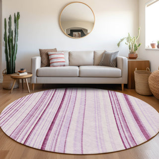 Piper Looms Mayfield Stripes AMF981 Lavender Machine Washable Area Rug Round Lifestyle Image Feature