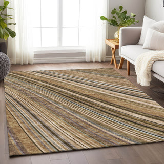 Piper Looms Mayfield Stripes AMF981 Taupe Machine Washable Area Rug Lifestyle Image Feature