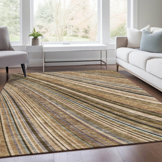 Piper Looms Mayfield Stripes AMF981 Taupe Machine Washable Area Rug Lifestyle Image Feature