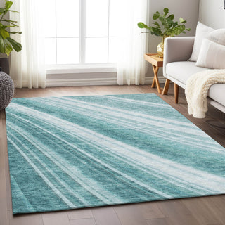 Piper Looms Mayfield Stripes AMF981 Teal Machine Washable Area Rug Lifestyle Image Feature