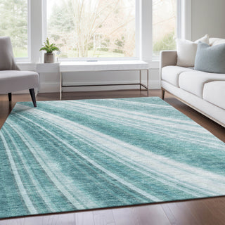Piper Looms Mayfield Stripes AMF981 Teal Machine Washable Area Rug Lifestyle Image Feature